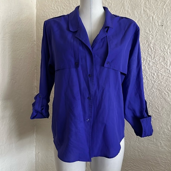 Diane Von Furstenburg Vintage Burple Blue Purple Polyester Button Front Blouse - Picture 1 of 6